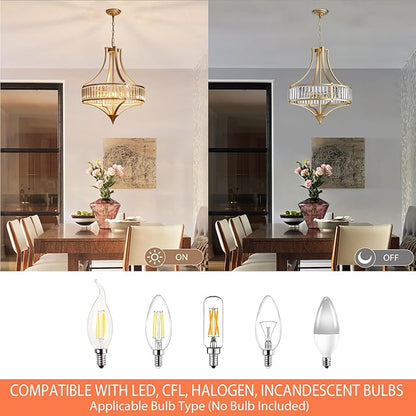 Crystal Chandeliers for Dining Room 21.6" Rustic Farmhouse Chandelier with Round Metal Shade 6-Light Large Gold Dining Room Light Fixture for Kitchen, Hallway, Bedroom, Foyer