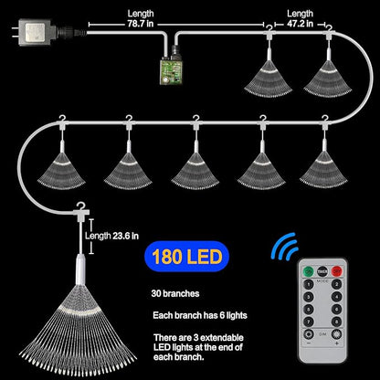 8 Pack Firework Lights 180 Led Copper Wire with 8 Models Power Supply Remote Control Waterproof Outdoor Hanging for Decor Garden Party Christmas