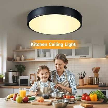 24W Dimmable Ceiling Light Fixture, 12 inch Flush Mount Light Fixture, LED Ceiling Lights Bedroom, Kitchen, Entryway, Super Bright 2700 Lumens 300W Equivalent 5CCT(2700k-5000k) 2 Pack Black