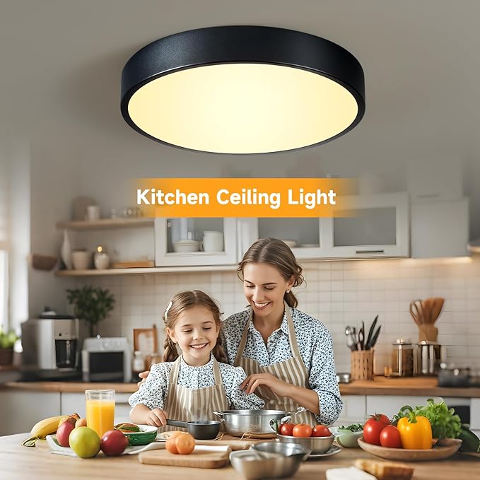 Black Flush Mount Ceiling Light 12 inch LED Dimmable Ceiling Lamp 24W 5CCT(2700K-5000K) Modern Close to Ceiling Light Fixture for Bedroom Foyer Kitchen Entryway Closet Hallway