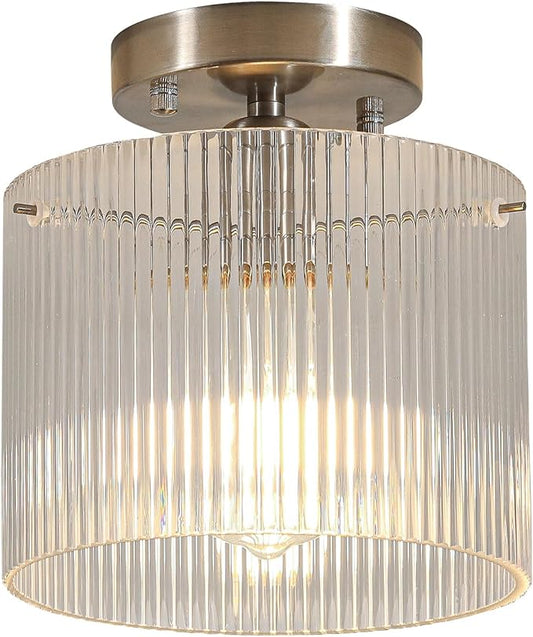 Modern Semi Flush Mount Ceiling Light, Industrial Clear Glass Ceiling Light Fixture, Crystal Ceiling Lamp, Modern Ceiling Lamps, Farmhouse Light for Entryway Hallway Kitchen Dining Room, Nickel