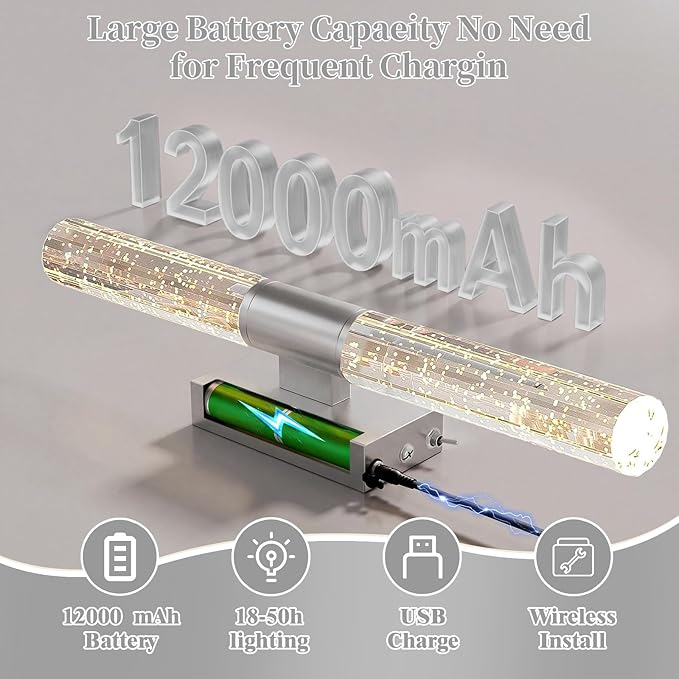 camuucci Battery Operated Wall Sconces Set of 2 Rechargeable Battery Powered Wall Light with 12000mAh Not Hardwired Dimmable Wall Lamp Fixtures for Bedroom Living Room Silver 20.9 Inches