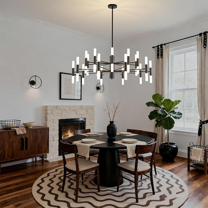 Black Modern Chandelier 40-Light, Large Farmhouse Round Candle Chandeliers with Acrylic Shades, 38.6" Dining Room Light Fixture for High Ceilings, Living Room, Foyer, Entryway, G9 Base
