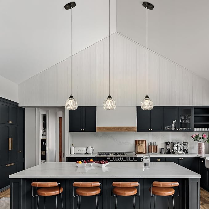 Weesalife Crystal Chandeliers for Dining Room Lights Fixture Over Table, 3 Pack Black Modern Pendant Light Fixture，Crystal Pendant Lighting for Kitchen Island Bathroom Bar