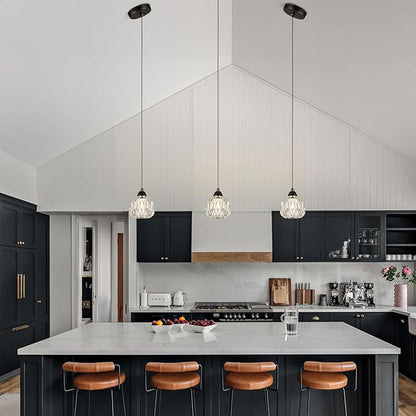 Weesalife Crystal Chandeliers for Dining Room Lights Fixture Over Table, 3 Pack Black Modern Pendant Light Fixture，Crystal Pendant Lighting for Kitchen Island Bathroom Bar