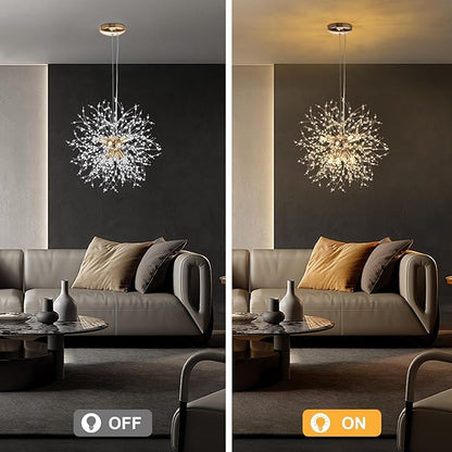 SineRise Modern Crystal Chandeliers Firework, Crystal Light Fixture, Dandelion Chandelier (8-Light, Gold) for Foyer Hallway Entryway Kitchen Bedroom with Plug in