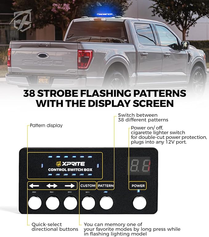 Xprite Blue LED Rooftop Strobe Beacon Police Lights,Advanced Controller,Magnetic Mount Emergency Security Caution Flashing Traffic Light Bar for Volunteer Firefighter First Responders Vehicles Trucks