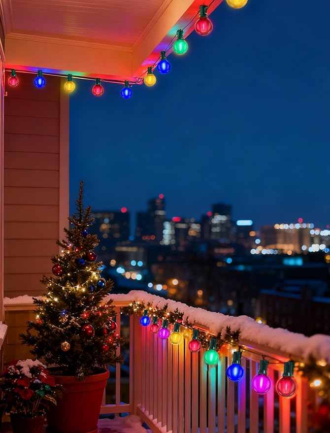 50Ft G40 Globe Outdoor String Lights, Waterproof Patio Lights with 27 Shatterproof Frosted Multicolor LED Bulbs, Connectable Hanging Lights for Home Party Porch Backyard and Christmas Tree Decor