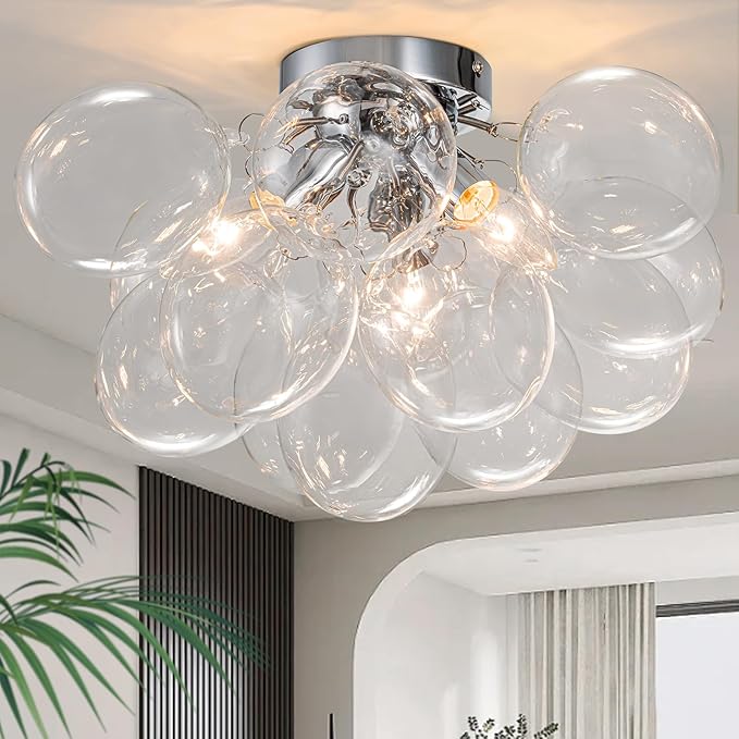 GoYeel Ceiling Light Chandelier Modern Kitchen Lights Ceiling Flush Mount Glass Bubble Chandelier Lighting 3 Light Entryway Light Fixture 17.72in 13 Globe for Bedroom Foyer Living Room