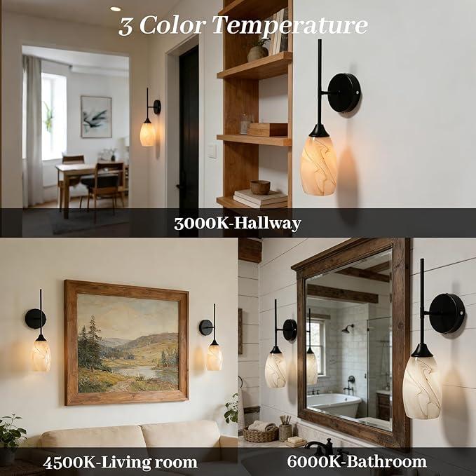 Vintage Battery Operated Wall Sconces Hand-Blown Glass , Rustic Touch & Remote Control Wall Lights Set of 2, Rechargeable 8000mAh, 3 Temperatures, Dimmable, Wireless Sconce for Bedroom Living Room