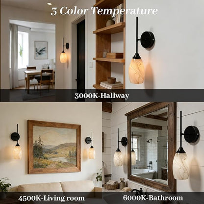 Vintage Battery Operated Wall Sconces Hand-Blown Glass , Rustic Touch & Remote Control Wall Lights Set of 2, Rechargeable 8000mAh, 3 Temperatures, Dimmable, Wireless Sconce for Bedroom Living Room