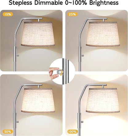 SUNMORY Floor Lamps for Living Room, 9W Bulb Included, Lamp for Bedroom with Adjust Head, Standing Lamp with Rotary Switch, 0-100% Dimmable Floor Lamp for Living Room Bedroom Office Nursery, Nickel.
