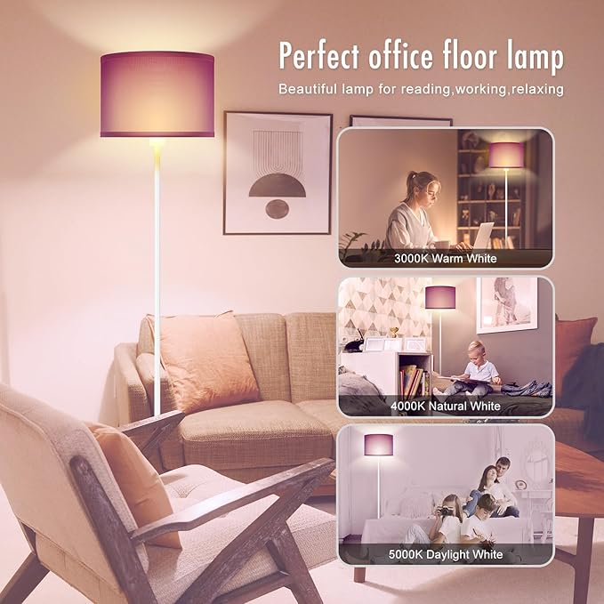 Floor Lamp for Bedroom, Purple Standing Lamp, Modern Stand Up Lamps with Lampshade, 59" Tall Lamp, Foot Switch, Small Corner Lamp Decor for Kids Room, Living Room , Den, Office(NO Bulb,E26 Base)
