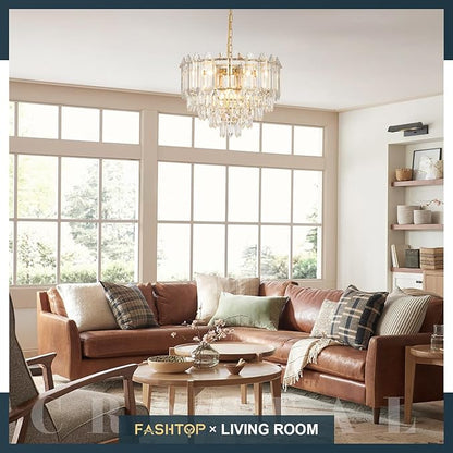 20" Gold Crystal Chandelier Modern 9-Light Luxury Chandelier Light Fixtures 5 Tiers K9 Crystal Round Lighting for Dining Room Bedroom Kitchen Island Living Room Foyer Entryway, E12