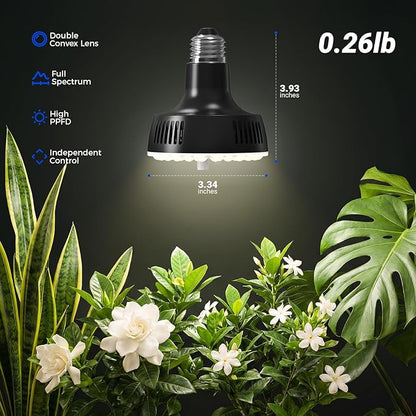 Barrina Orbgrow OG11A Grow Light Bulbs for Indoor Plants, Integrated Dimming & Timing, 4000K 11W(100 Watt Equiv), E26 Plant Light Bulb, Full Spectrum, High PPFD for Seeds and Greens, 1 Pack, Black