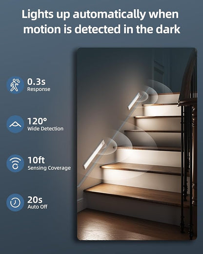 12inch Under Cabinet Lights, Motion Sensor Light Indoor, 2200mAh Rechargeable Battery, Wireless, Magnetic, 5 Levels Dimmable Closet Lights, Under Counter Lights for Kitchen, Bathroom (2 Pack)