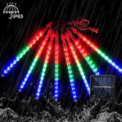 JMEXSUSS 2 Pack Solar Meteor Shower Lights, 16 Tube 288 LED Multicolor Meteor Christmas Lights, Solar Christmas Lights Outdoor Waterproof for Tree Christmas Decorations