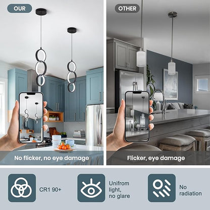 6000K Modern Led Pendant Light Fixture, 18W Black Spiral Led Pendant Lamp Chandelier Hanging Lamp,Adjustable Height Pendant Lights for Kitchen Dining Room Bedroom Kitchen Island, 1 Pack