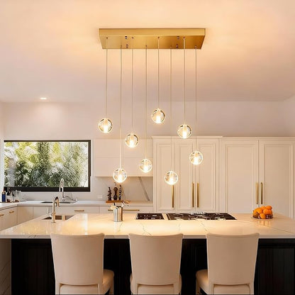 8 Lights Gold Raindrop Rectangle Chandelier, Modern Bubble Crystal Chandelier for Dining Room, Large Pendant Light for High Ceilings Staircase Foyer Entryway Living Room Kitchen Island