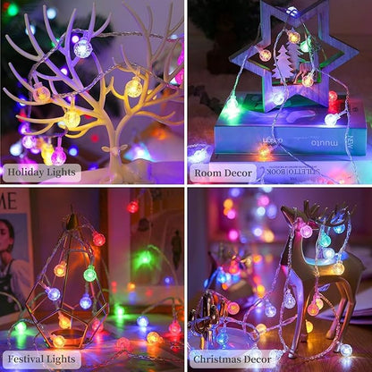 Metaku RGB Globe String Lights Battery Operated 26ft 60LED Fairy String Lights with Remote 16 Colour Changing Garden Waterproof Indoor Outdoor Decorative Light for Garden Patio Home