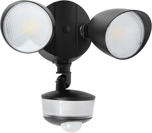LUTEC 34W 3700 Lumen LED Security Lights Motion Sensor Light Outdoor with Night Light, 5000K IP65 Waterproof, Dusk to Dawn, Hardwired Motion Detector Flood Light for Garage, Yard-Black Night Light
