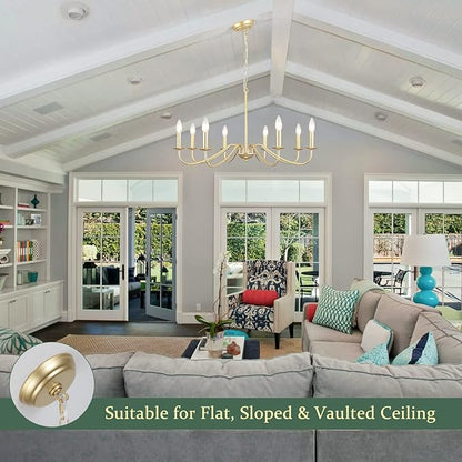 Gold Chandelier 8-Light Modern Farmhouse Chandelier Lighting Fixtures Rustic Candle Hanging Chandelier for Living Room Foyer Hallway Bedroom Kitchen