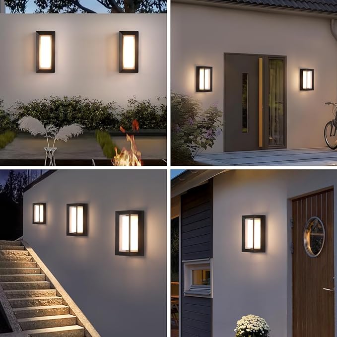2-Pack 24W Modern LED Wall Sconces, ETL Certified, 3000K/4000/6500K Color Adjustable, 10-100% Dimmable Outdoor Wall Lights, 2160LM IP65 Waterproof Exterior Lighting Fixtures for Porch, Patio