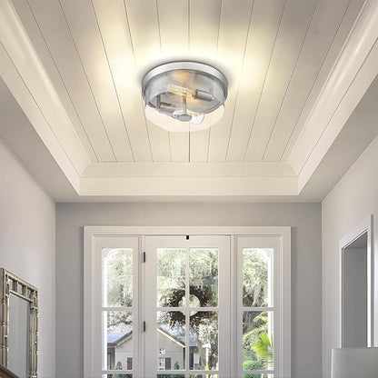 Brushed Nickel Flush Mount Ceiling Light, 2-Light Hallway Light Fixtures, Modern Farmhouse Farmhouse Ceiling Light Clear Glass for Kitchen Porch Entryway Indoor Outdoor