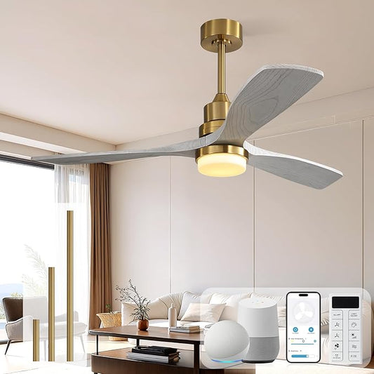 Sofucor Smart Ceiling Fan, 52" Low Profile Ceiling Fans with Lights and Remote, Compatible with Alexa/Google/App, 3-Color Light 6-Speed DC Motor Reversible Timer for Bedroom Living Room Patio Outdoor