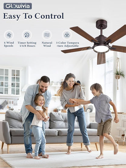 42 Inch Ceiling Fan with Lights and Remote, Smart APP Control, Dimmable with All-Setting Memory, Quiet DC Motor Reversible Blades, Damp Rated Modern Ceiling Fan for Bedroom Patio Living Room