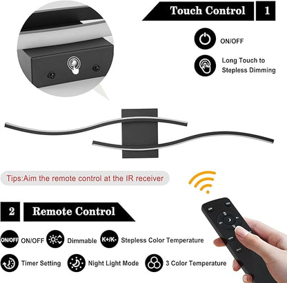 KARTOOSH Battery Operated Wall Sconces Set of Two with Remote Control, Dimmable/3 Color/Night-Light/Timer/Memory, Black Modern Wireless LED Sconce for Living Room, Hallway, Bedroom, 31.4 Inch (2 Pack)