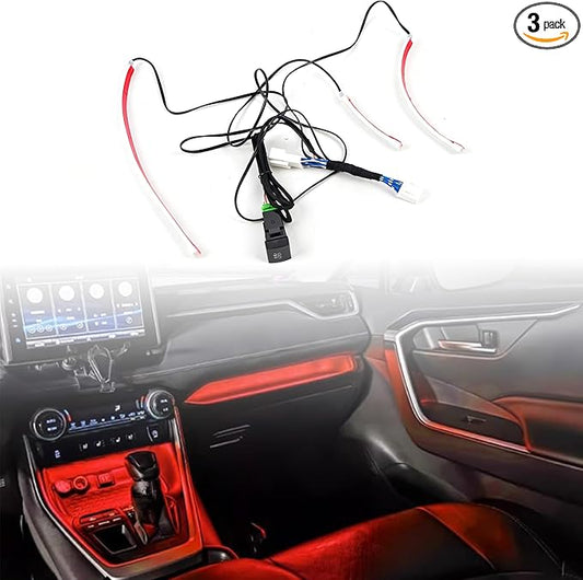 HIGH FLYING 2019-2025 for Toyota RAV4 Center Console Dashboard LED Light Strip with On+Off Switch 3pcs Car Interior Accessories (Red)