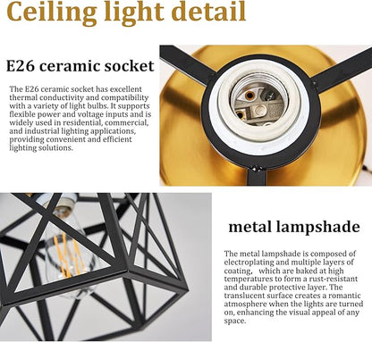 Modern Farmhouse Black and Gold Ceiling Light,Industrial Semi Flush Mount Ceiling Lighting Fixture,Hexagonal Hallway Lighting Fixtures for Kitchen,Bedroom,Foyer,Entryway,Laundry Room,1-Light