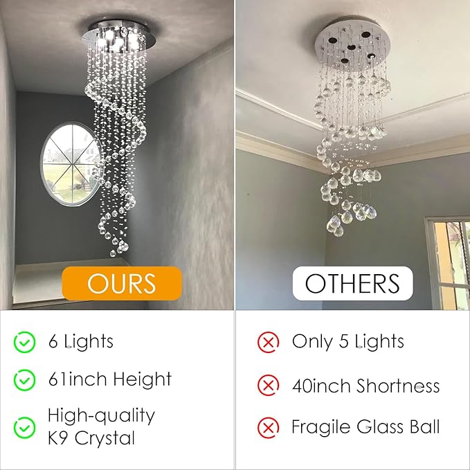 Modern Contemporary Swirl Chandelier Lighting for Foyer Dining Room Kitchen Chandelier Fixture Ceiling Light Rain Drop with All Crystal Balls D20'' X H61'' of CRYSTOP