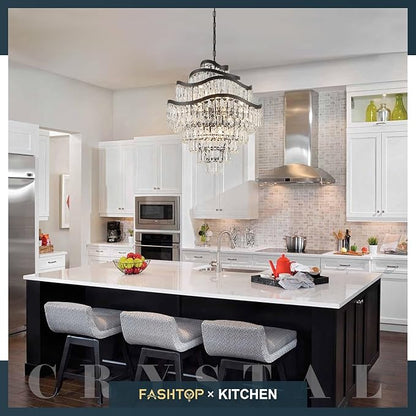 9-Tier 16 Lights Crystal Chandelier Luxury Light Fixtures 24" Black K9 Crystal Pendant Ceiling Lighting for Living Room Dining Room Foyer Bedroom Kitchen, E12