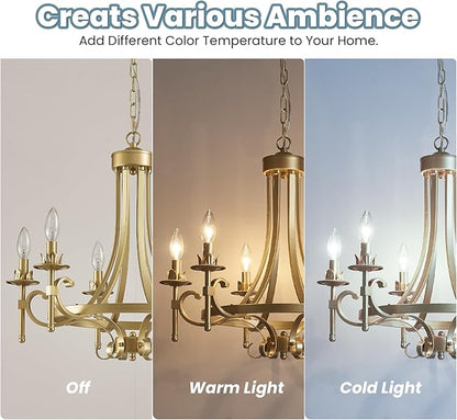 Modern Gold Candle Chandelier, 6-Light Farmhouse Chandeliers for Dining Room Lighting Fixtures Hanging, Dining Light Fixtures Iron Metal Pendant Light Fixture for Bedroom Living Room Kitchen Foyer