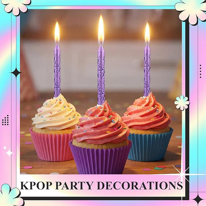 Conelist 12 Pcs Kpop Themed Birthday Candles Purple Lightning Birthday Decorations Cartoon Movie Cake Toppers for Kpop Themed Party Supplies