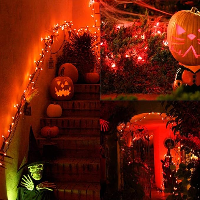 C7 Halloween Lights, 25FT Halloween C7 String Lights with 27 Orange Bulbs, Hanging Halloween Decoration Lights for Outdoor Indoor Patio Home Party Garden Yard-Black Wire