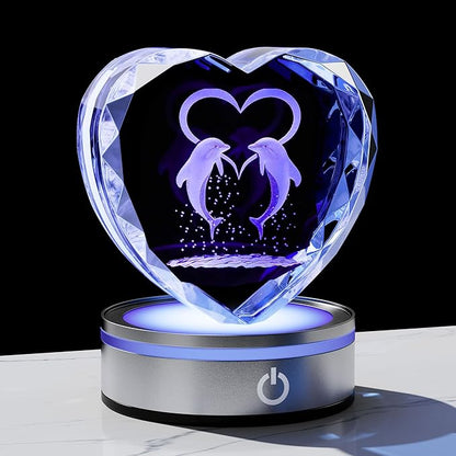 Qianwei Dolphin Gifts for Women 3D Crystal Heart - Laser Dolphin Decor Glass Animals Dolphin Gifts Figurines Statue Stuff for Room Decorations Dolphin Night Light