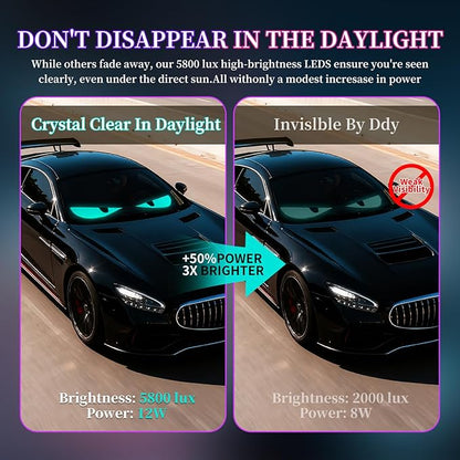 Devil Eyes Light 2PC for Windshield-23.42x4.72IN LETOUR Programmable LED Eyes [Advanced Chip, 100% Synced Dual Screen] 5V USB Powered, App/Remote Control, Windshield Eyes Animated for Cars/Trucks/SUVs