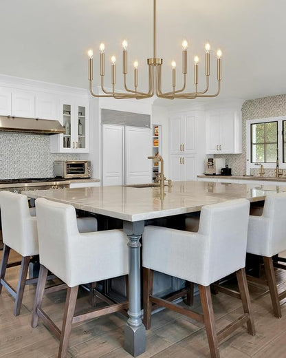 Yunnix 10 Light Champagne Bronze Chandelier, 33" Extra Large Modern Gold Chandelier - Brushed Honey Bronze Hanging Fixture for Dining Room, Kitchen Island, Living Room, Hall, Foyer