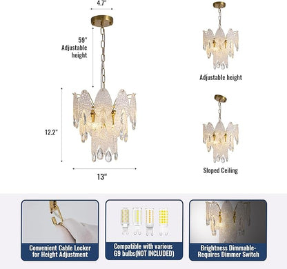 13" Tiered Chandelier, Modern Small 3-Tier Round Chandeliers for Dining Room,4-Light Tiered Crystal Glass Lighting Fixture Kitchen Island,Bedroom,Living RoomL13'' × W13'' × H16''