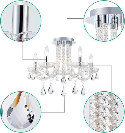 French K9 Crystal Maria Theresa Candle Chandelier, Luxury Vintage Pendant Light Fixture for Dining Room, Living Room, 5 Lights, D22.4*H15.7 inch, Clear Crystal & Chrome Finish Frame