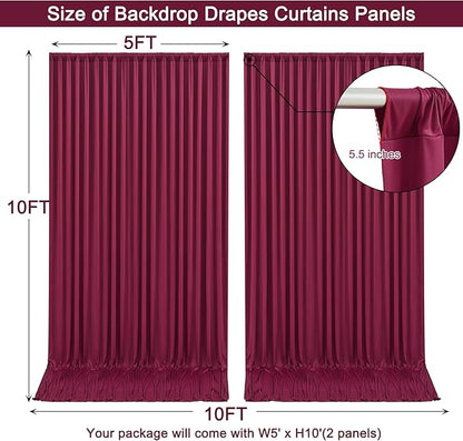 10x10ft Burgundy Backdrop Curtain for Wedding Parties Wrinkle Free Fabric Maroon Drapes Backdrop Decoration for Baby Shower Birthday Photography Decoration 2 Panels, 5ft x 10ft