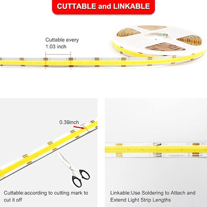 CCT COB LED Strip Lights, 6.56ft Dimmable 2700K-6500K 24V Tunable White LED Light Strip Kit, High Density CRI 90+ LED Strips with Remote Controller and Power Supply, for Bedroom Kitchen Home Lighting