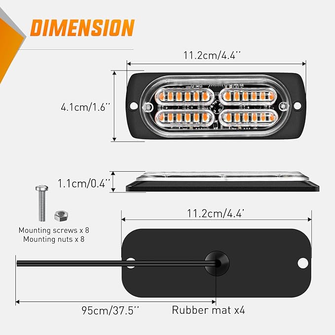 Nilight 4PCS 24LED Emergency Strobe lights 12V 24V Amber Surface Mount Grille Hazard Safety Warning Light Sync Feature Side Flashing Marker Flash for Car Truck Campers