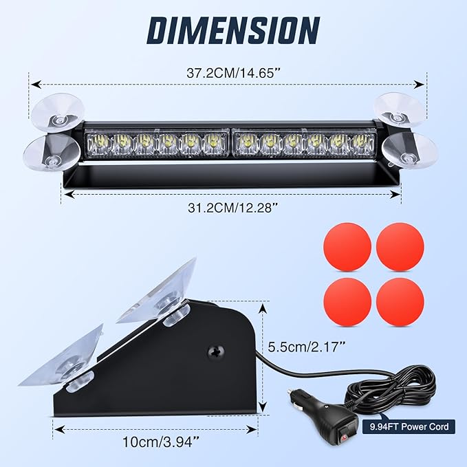 Nilight 12LED Traffic Advisor Strobe Light Bar White Emergency Warning Hazard Safety Dash Front/Rear Windshield Flashing Lights for Cars Trucks Police Firefighter Plow Construction Vehicles