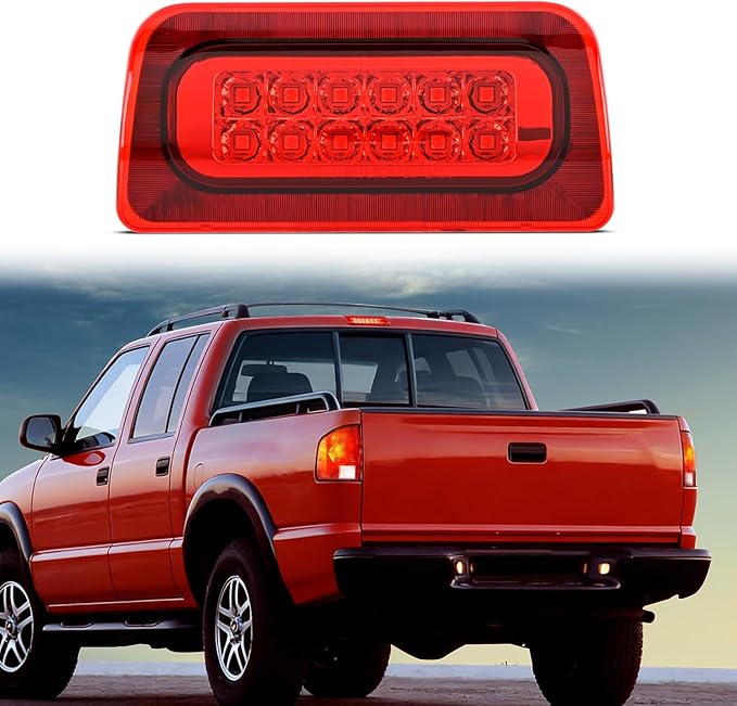 Nilight Third Brake Light Tail High Mount 3rd Stop Lights Red Lens Compatible with Chevy S10 and GMC Sonoma 1994-2003 Isuzu Hombre 1996-2000 Truck Rear Center Cab Lamp