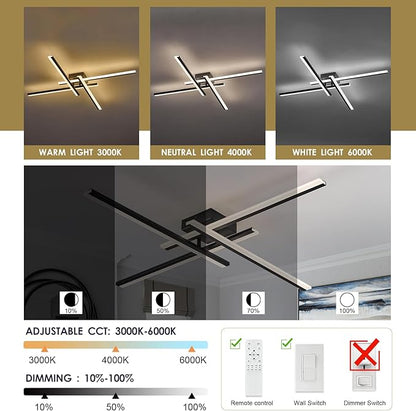Modern Led Chandelier 4-Lights Semi-Flush Mount Ceiling Lighting Fixture 35.4” Dimmable Remote Control Ceiling Light for Living Room Bedroom Kitchen Foyer 40W