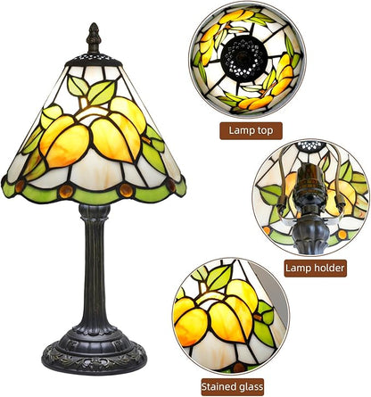 Tiffany Style 8 Inch Apricot Stained Glass Table Lamp,Handmade Accent Lamp with Resin Base Retro Night Light for Bedroom, Office Living Room,Restaurant Farmhouse Decor Ambient Lighting